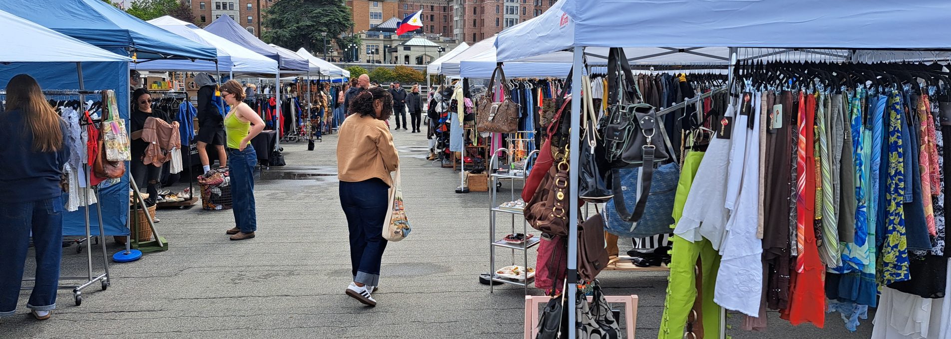 Visitors at Relove Market at Ship Point Pier.
