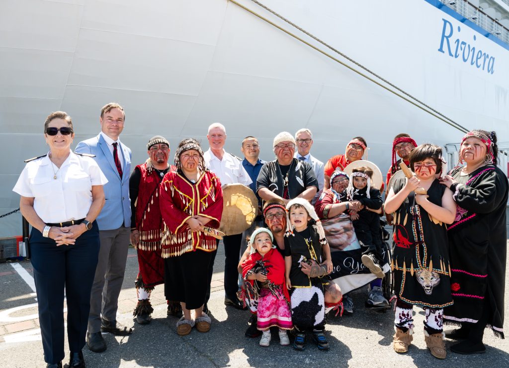 The welcome party at Ogden Point for the MS Riviera inaugural call.