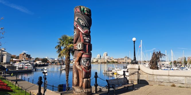 The Kwakiutl Bear Pole at the corner of Belleville and Government